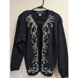 Vintage fancy sequin, beaded, silk, lambs wool & angora rabbit hair sweater XL